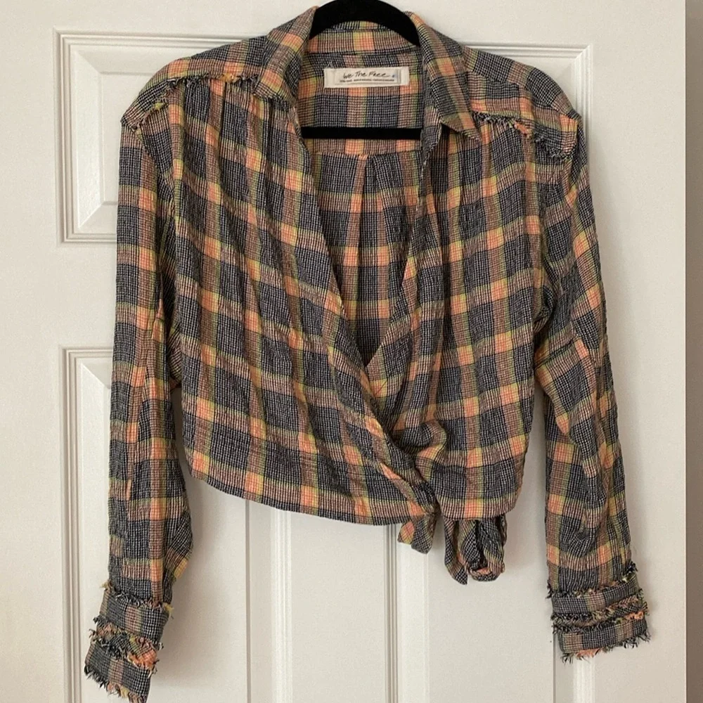 Free People Running Wild Plaid Wrap Top - Picture 4 of 7